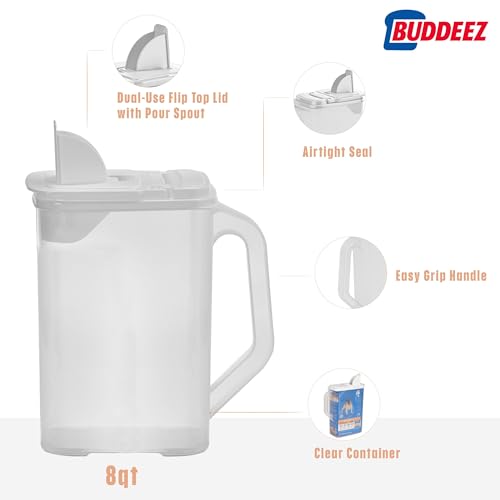 Buddeez Pet Food Storage Container 8 Quart Capacity Bird Seed Container | 8qt, keeps kibble fresh, durable, easy-pour lid, dog food container with handle, buddeez containers - color: White Lid, size: 1 Pack (8 Quart)