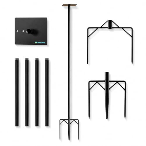 Happy Birdy Bird Feeder Pole - Heavy Duty Outdoor Bird House Pole for Smart Bird Feeder, Hummingbird Feeder, Birdhouse | Adjustable Steel Pole with Ground Stakes, Universal Mount, 5-Min Setup