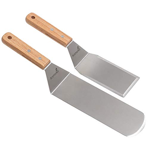 Metal Spatula Set - Griddle Long Spatula - Teppanyaki spatulas - Griddle Scraper and Pancake Flipper or Hamburger Turner - Stainless Steel Utensil great for BBQ Grill Flat Top - Commercial Grade - color: WH 2pcs