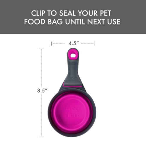 Dexas Popware for Pets Collapsible Klip Scoop, 3-in-1 Pet Food Scoop, Measuring Cup and Bag Clip, 2 Cup Capacity, Fuchsia - color: Fuchsia, size: 2 Cup Capacity