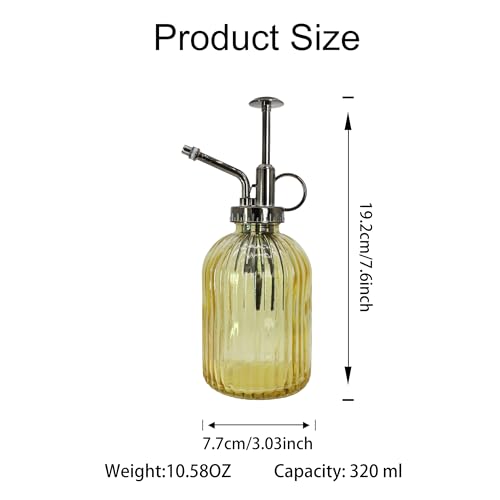 Glass Plant Mister Spray Bottle, 320ML Vintage Plant Spritzer with Top Pump Watering Can for Indoor Outdoor House Plants, Flowers (Yellow) - color: Yellow