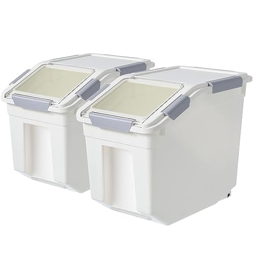 30lb Food Storage Container with Scoop with Handle & Wheels, 2 Pack | Plastic Kitchen Pantry Organization for Rice Flour Pet Food Cereal Baking Supplies Dispenser Storage - color: 2 pack- 30 lb