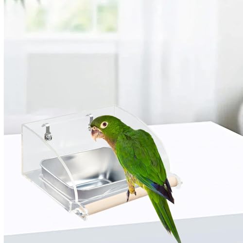 Non Mess Bird Cage Feeder Bird Food Bowl Cup Transparent Weatherproof Hanging Feeding Station Parrot Feeder for Parakeet Finch, 16.5x10.7x8cm