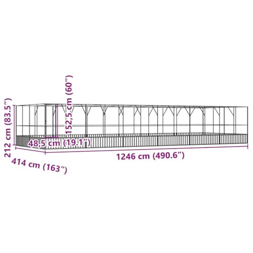 Large Outdoor Bird Aviary with Extension, Galvanized Steel Walk-in Cage for Parrots and Budgies, Massive Flight Pen for Chickens, 490.6 x 163 x 83.5 Inches, Silver - color: Silver-J