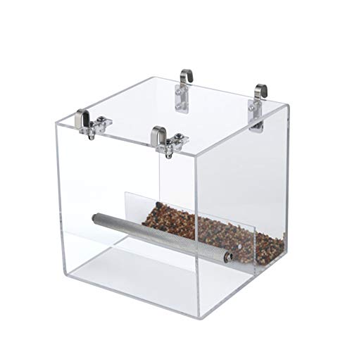 Automatic Bird Feeder No Mess Bird Cage Pet Feeder Seed Food Container for Parakeet Canary Cockatiel Parrot Finch Canary Acrylic (6.3 x 6.3 x 6.3 inch) - size: 6.3 x 6.3 x 6.3 inch