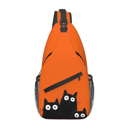 Black Cat Sling Bag for Women, Crossbody Bag Orange Cute Cat Sling Backpack for Men, Casual Shoulder Bags Lightweight Gym Outdoor Sports Travel Hiking Fishing Daypack - color: Black Cat