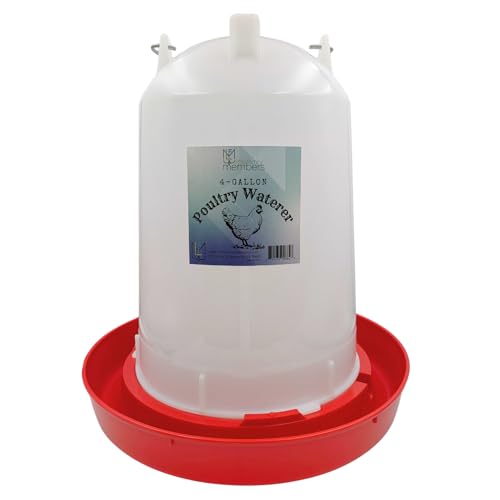 Chicken Waterer 4-Gallon Metal Handle Poultry Drinker | Large Capacity Poultry Waterer | for Chickens, Ducks, Baby Chicks, Chickens, Turkeys and More - size: 4 Gallon