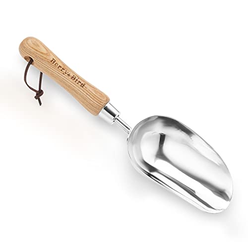 Berry&Bird Loose Soil Scoop, 12.9" Stainless Steel Gardening Scoop with Wood Handle - color: Loose Soil Scoop, size: Small