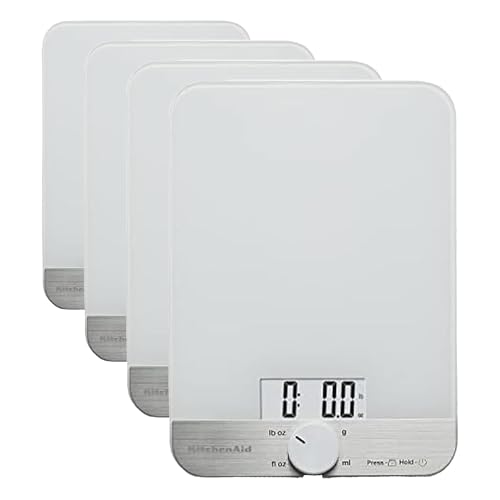 KitchenAid KQ908 Glass Surface 11 Pound Capacity Digital Kitchen and Food Scale, White (Pack of 4) - color: White, size: 11 lb (Pack of 4)