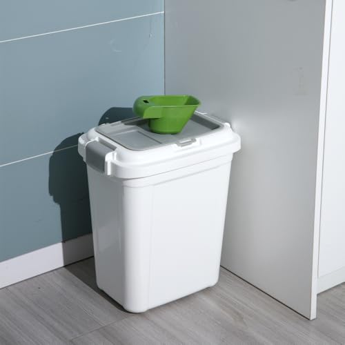 Ashfield & Harkness Airtight Pet Food Storage Container, 23 Qt / 20 Lbs | BPA-free HDPE, slim white/grey design, scoop included, 14.5"x10.5"x17", keeps dry dog & cat food fresh - color: White, size: 20 lbs