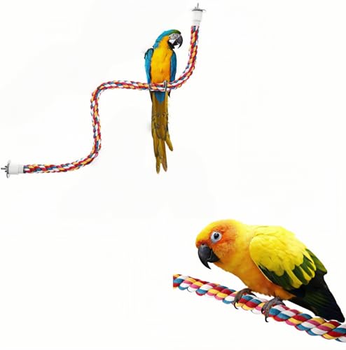 Bird Rope Perches, Parrot Toys, Bungee Rope Perches for Parrots, Cockatiels, Parakeets, Budgie Cages Comfy Birds (Metal Nut) - 15.75 inches - size: 40cm