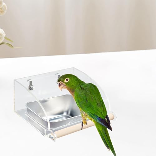 Non Mess Bird Cage Feeder Bird Food Bowl Cup Transparent Weatherproof Hanging Feeding Station Parrot Feeder for Parakeet Finch, 16.5x10.7x8cm