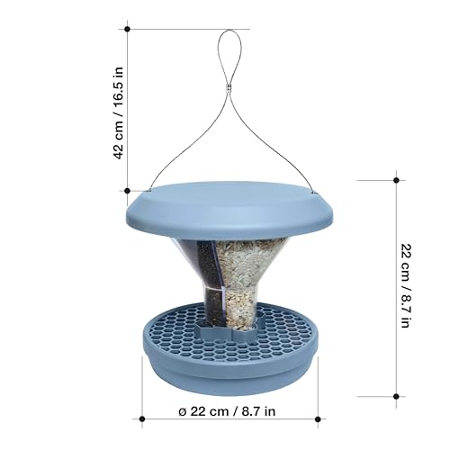 SWISSINNO Bird Feeders - No Mess Hanging Bird Feeder for Outdoors - Smart Birds Davos Spill Proof Wild Cardinal & Small Bird Feeder with Integrated Seed Catcher Tray - Dual Chamber - Light Blue - color: Light blue, style: Davos
