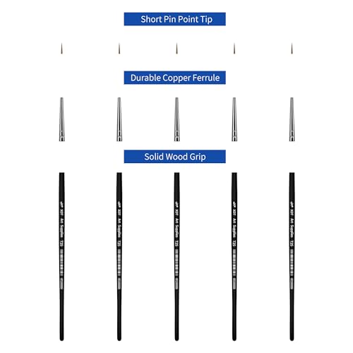 XDT#725 Micro Detail Artist Pin Point Painting Brush Set of 5 Piece #0000 Brushes Set, Acrylic Watercolor Oil, Fine Detailing Painting, Art, Scale Models, Easy Grip Handles - size: 5Pcs #0000