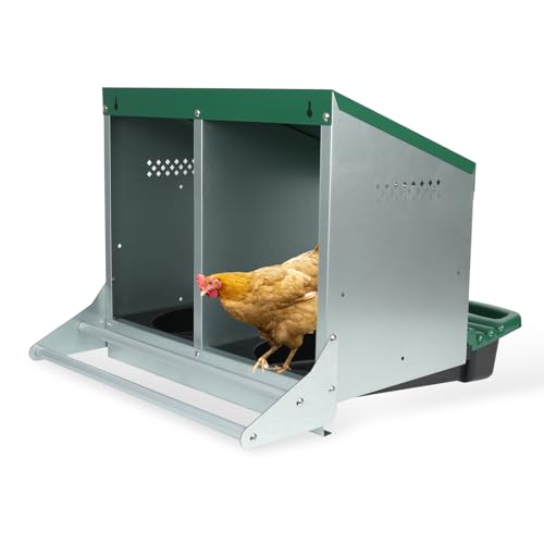 Chicken Nesting Box, 2 Holes Nesting Boxes, Heavy Duty Metal Laying Boxes, Roll Away Nesting Box Egg Collection Tray, with Roosting Pole for Chicken Coop(Green) - size: 22.0"L x 25.5"W x 18.5"H