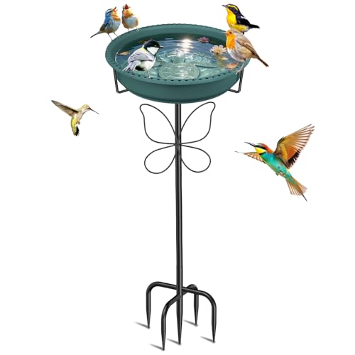Bird Bath for Outside, Garden Freestanding Birdbath & Birdfeeder with Removable Bowl, Bird Baths Feeder for Outdoors Garden Patio Yard Lawn Decor, 5-Pronged Base & Easy to Clean(Green) - color: Green