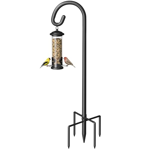 Shepherd Hook for Outdoor, 76" Heavy Duty Bird Feeder Pole with 5 Prong Base, Adjustable Height Bird Feeder Stand Ideal for Hanging Bird Feeders, Plant, and Garden Decorations - size: 76 Inch