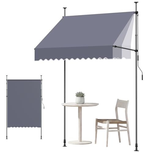 VEVOR Manual Retractable Awning, 59" x 59" Outdoor Patio Awnings Sunshade Shelter with 43"-59" Retractable Side Bar, No Drill Height Adjustable, Crank Handle for Backyard, Balcony, Dark Gray - size: 59x59 in