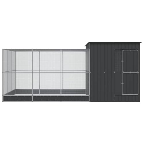 Galvanized Steel Aviary with Extension Silver | Walk In Bird Cage, Lockable Door, Steel Mesh Grid, Suitable For Rabbits Ducks Chickens - size: 195.7" x 119.3" x 85"