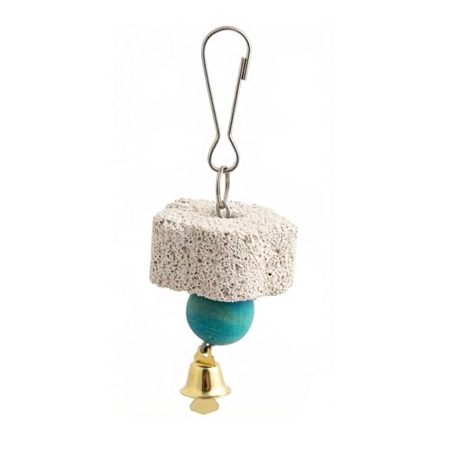 Bird Grinding Beak Stone with Bell, Mineral Lava Block, Teeth Trimming Chewing Toy for Chinchilla, Bunny, Parrot, Calcium Supplement