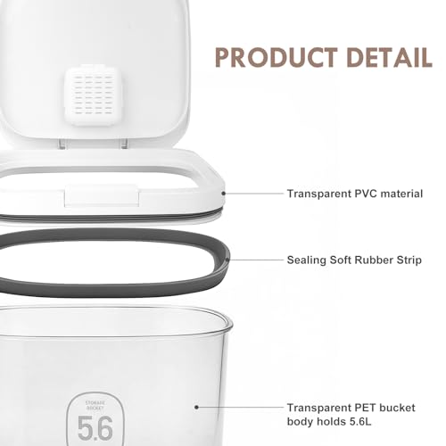 LEAWALK 5-8Lbs/5.92Qt/5.6L Airtight Dog Cat Food Storage Container and Pet Storage Bin BPA-Free. PET Clear Stackable Dog Treat Containers for Pet Food/Rice/Dry/Cereals/Flour/Sugar/Bread - color: White-5.6L-C