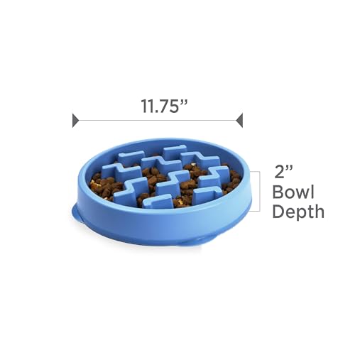 Outward Hound Fun Feeder Slo Bowl – Large 4‑Cup Capacity, Slow Feeding, Medium to Large Dogs, Non‑Slip, Blue, Notch Pattern - color: Blue, size: Large