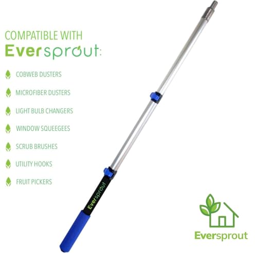 EVERSPROUT Scrub Brush, 1.5 to 3ft Pole, Rubber Bumper, No-Scratch | For Cars, Trucks, RV, Boats, Driveways, Decks, Patios, Decks, House Siding, 8-10ft Standing Reach, Non-Slip Grip, Lightweight