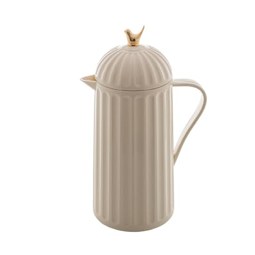 WOLFF 1 Liter White Bird Thermal Coffee Carafe, Plastic Exterior with Glass Lining Insulated Beverage Dispenser for Hot and Cold Drinks, Thermos Bottle for Tea, Water Pitcher - White, 34floz/1L - color: White