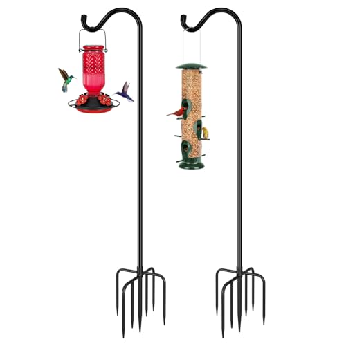 Shepards Hooks for Outdoor Bird Feeder Pole 92 Inch Adjustable Tall Heavy Duty Shepherds Hooks for Hanging Plant Baskets, Solar Lights, Wedding Decor, Lanterns, Black (2 Pack) - size: 92 Inch