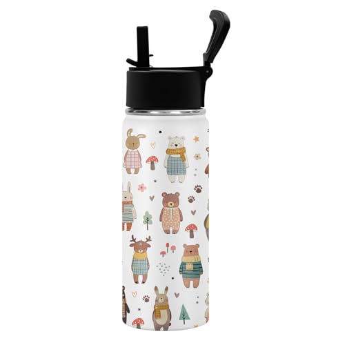 Bears 18oz Water Bottle, with 2 Lids Handle, Insulated Sports Cup | 18oz Stainless Steel Travel Tumbler,Reusable Leak proof Anti Slip Boot Mug, Christmas Birthday Gift for Daughter Son - color: Bears