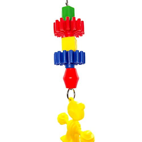 1004 Foot Gear Puller by M&M - Colorful Handmade Interactive Hanging Toy, Smooth Plastic Parts, Fun Manimal Figure, Easy to Grab for Beaks and Feet, Excellent for Small Size Pets