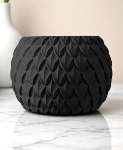 Obsidian Dragon Egg Planter – Modern Textured Black Flowerpot for Indoor Plants – Mythic Scales Design – Ideal Orchid Pot, Boho Succulent Pots, Outdoor Decor (Black, Standard 5.5" x 5.5" WH)