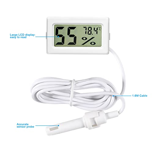 2Pcs Mini Digital Thermometer Hygrometer with Probe TPM-10 Indoor Temperature Humidity Meter LCD Fahrenheit (℉) Display Hygrometer Thermometer Gauge for Incubator Reptile Plant Terrarium - color: White 2PCS