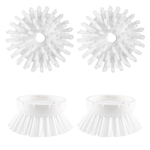 OYV Soap Dispensing Palm Brush Refills, 4-Pack Replacement Heads, White | Non-Scratch Nylon Bristles, Easy Twist-On Installation, Safe for Non-Stick Cookware - color: White