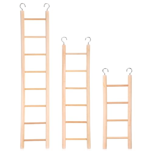 3 Pcs Bird Ladder, Wooden Bird Cage Ladder Bird-Ladder for Cage Climbing Ladders for Parakeets Parrots Cockatoo(4, 6, 8 Steps)
