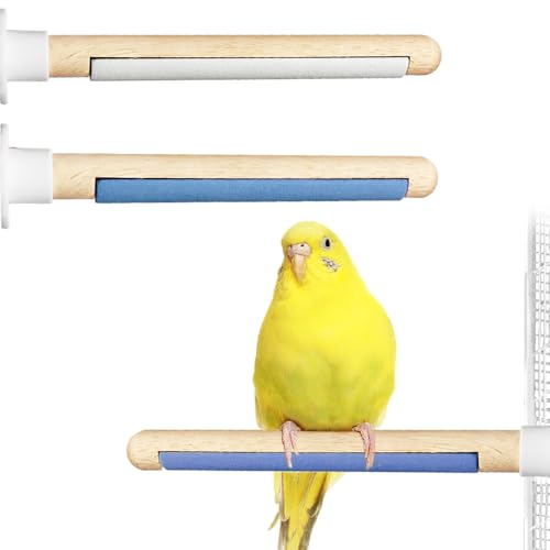 2-Pack Natural Wood Bird Perch with Foot Grinding, 7.8 Inch Bird Cage Accessories for Parakeets Cockatiel Lovebird Canary, Foot Health Training (Color Yellow & Pink)