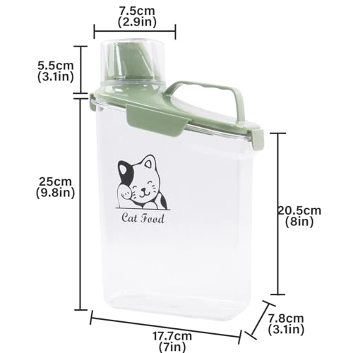 Pet Food Storage Container with Measuring Cup and Pour Spout - Airtight, Leakproof, Portable Cat Food Dispenser - Green - color: GREEN CAT