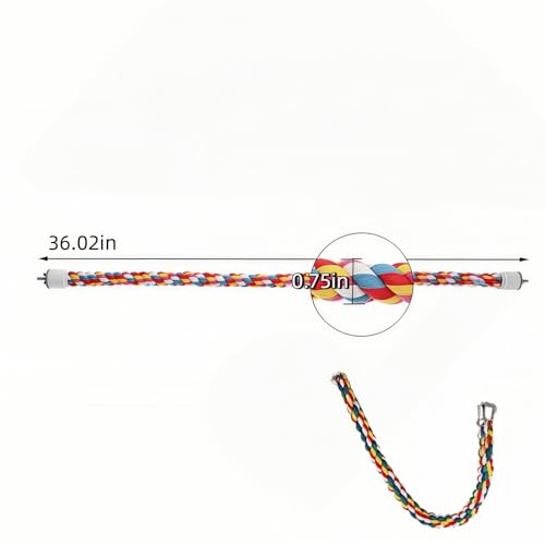 Bird Rope Perches, Parrot Toys, Bungee Rope Perches for Parrots, Cockatiels, Parakeets, Budgie Cages Comfy Birds (Metal Nut) - 36.02 inches - size: 91.5cm
