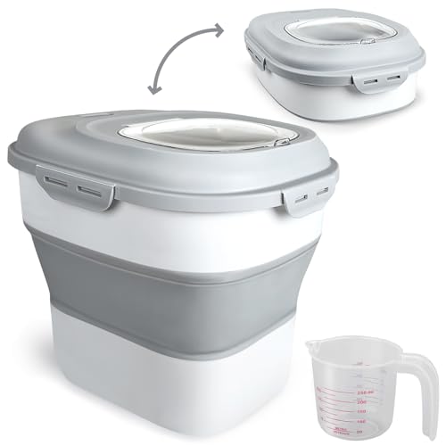 Viretec Cereal Rice Storage Containers, 20 to 50Lbs Collapsible Dry Food Dispenser Bins with Airtight Flip Lid Rolling Wheel, Kitchen Pantry to Store Sugar Flour, Dog Pet Cat Food Holder Container - color: White