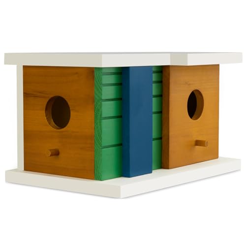 Bird House - Wooden Birdhouse with 2 Entrances - Outdoor Hanging Bird Nesting Box for Bluebirds, Finches, Cardinals - Durable Solid Wood Design, Ideal for Garden Decoration