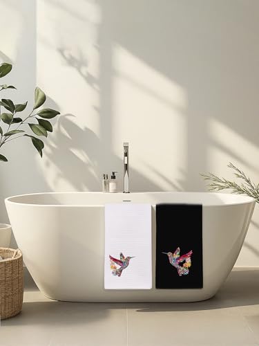 Black White Hummingbird Guest Bathroom Hand Towels Set of 2, Floral Bird Decorative Kitchen Hand Towel, Spring Summer Decor, Hummingbird Gifts for Women Unique, Housewarming Gift Idea New Home401 - color: Hummingbird005