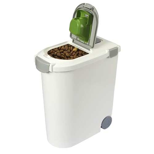 Ashfield & Harkness Airtight Pet Food Storage Container, Holds 30 Lbs | BPA-free HDPE, silicone airtight seal, scoop included, slim white/grey design, 17.5"x9.5"x20", for dog, cat & bird food - color: White, size: 30 lbs
