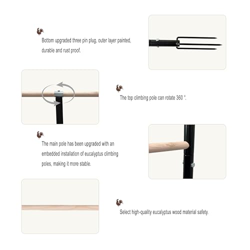 Large Chicken Perch Toys for Coop,Wooden Chicken Roosting Bars with 3 Legs Metal Ground Plug,1.25-Inch Thickened Steel Pipe, Improved and Upgraded Design of Wooden Pole Embedded in The Steel Pipe