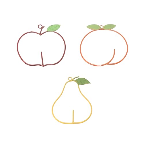 Set of 3 Metal Apple Pear Orange Bird Fruit Holders | Rustic Farmhouse, Outdoor Hanging Feeders, Vintage Kitchen Wall Art, For Bird Lovers & Gardeners