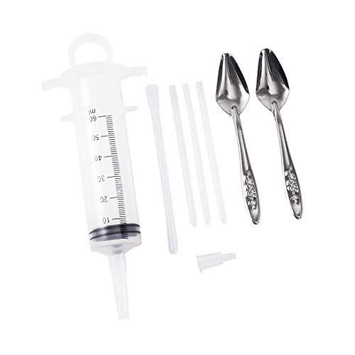 60ML Baby Bird Parrot Feeding Tubes | Liquid Medicine Feeder Push-tube Pet Cat Dog Feeding Medicine With 2 Pcs Stainless Steel Metal Feeding Spoon - size: 60ML