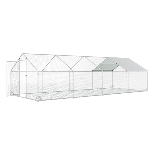 4ever2buy Metal Chicken Coop, 9.5x25 FT Walk-in Chicken Run Pen Poultry Cage, Water-Resistant & Anti-UV Cover, Large Chicken Coop for 25-30 Chickens - size: 298.8"L x 114.0"W x 76.8"H