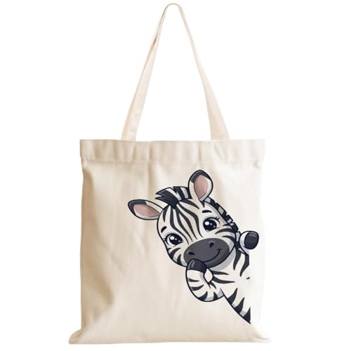 Cartoon Canvas Tote Bag, Gifts for Women Men Birthday Christmas Reusable Tote Shoulder Bag for Grocery Shopping 01 - color: Zebra 476