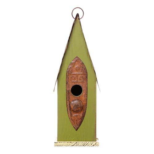 Glitzhome 13.25" H Hanging Birdhouse Retro Green Distressed Solid Wood Bird House for Outdoor - color: RetroGreen