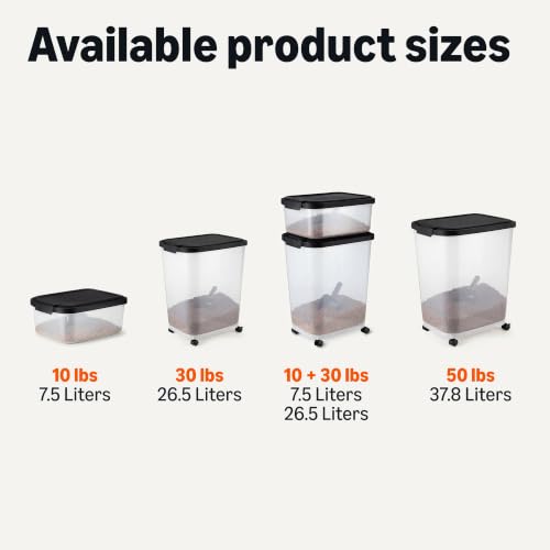 Amazon Basics Pet Food Storage Container with Rolling Wheels, BPA-Free, Detachable Scoop, 50lbs Capacity - size: 50lbs