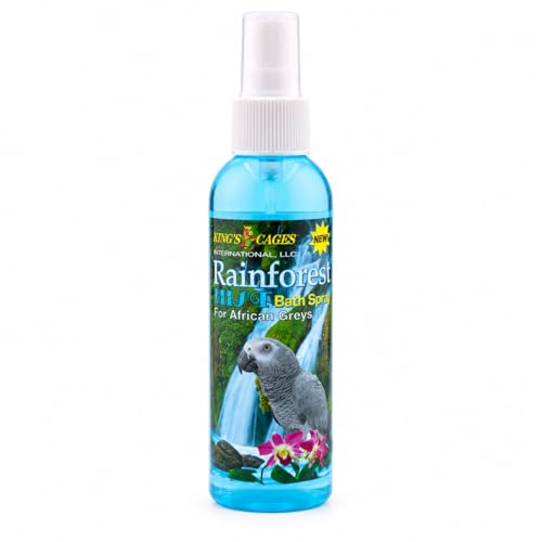 King's Cages Rainforest Mist Spray African Grey 8 oz. Feather Conditioning Spray with Baby Powder Scent for Medium Bird Breeds Skin Relief and Plumage Care - size: Pack of 1